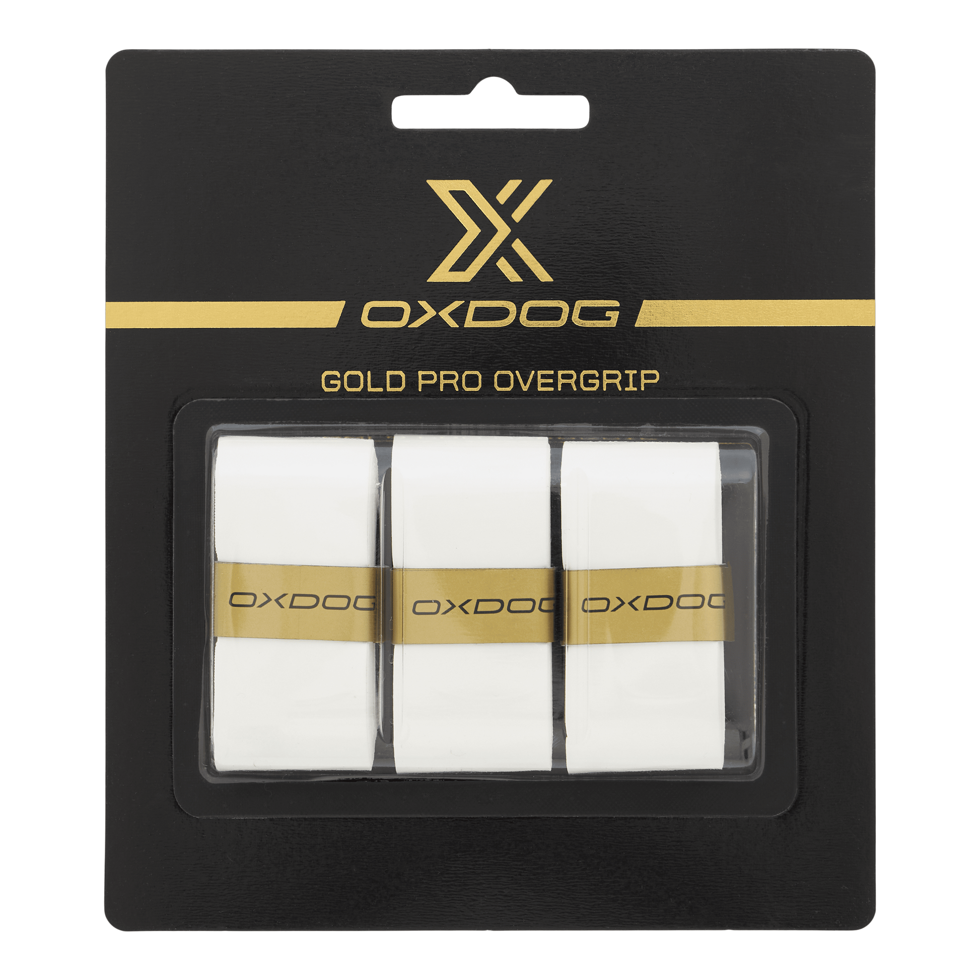 Oxdog Gold Pro Padel Overgrips (x3) - Black grip pack front view
