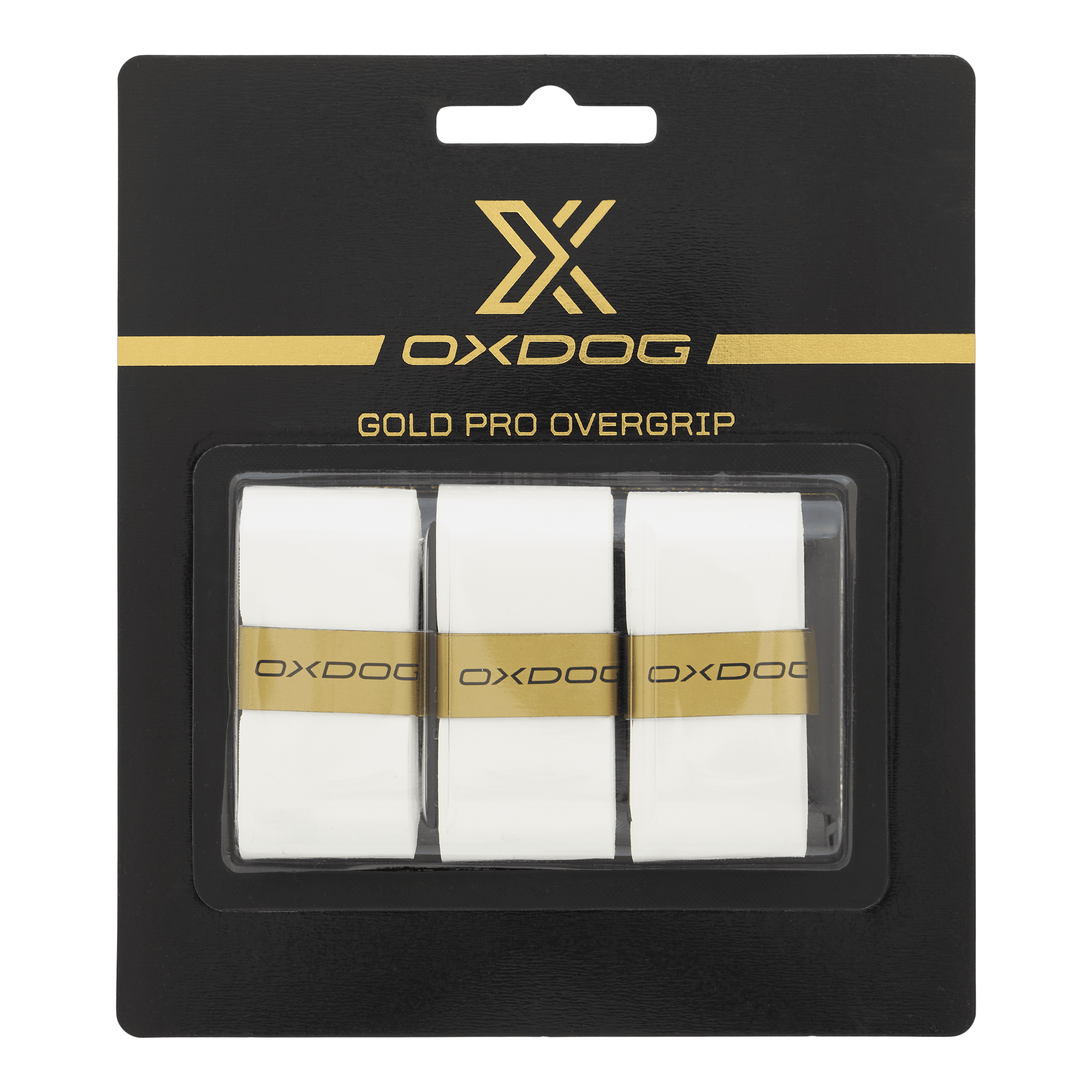 Oxdog Gold Pro Padel Overgrips (x3) - Black grip pack front view