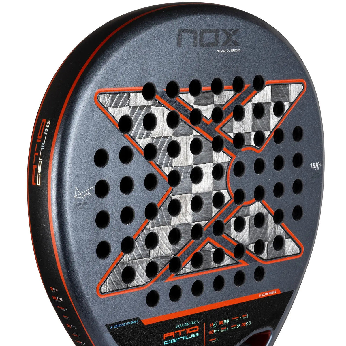 Nox AT10 Genius 18K Alum Padel Racket angle
