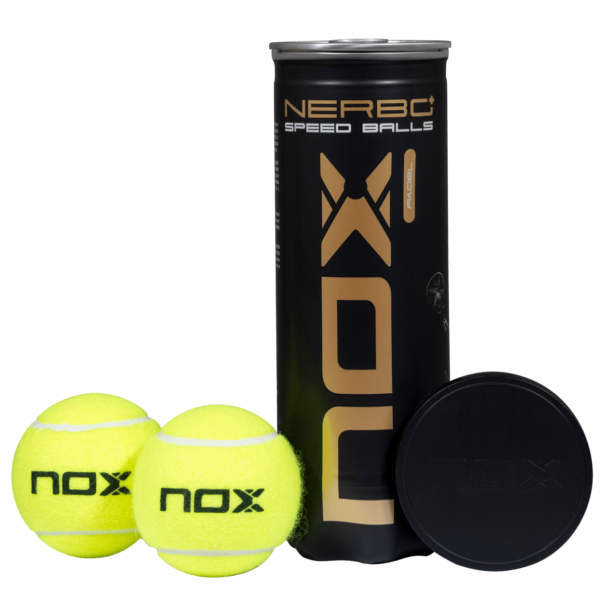 Nox Nerbo+ Speed Padel Balls - side view of tube