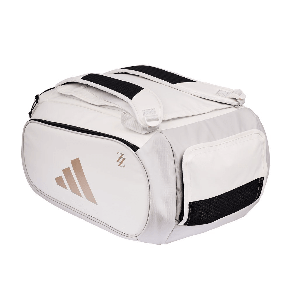 adidas Tour ZZ padel racket bag in white and gold, front