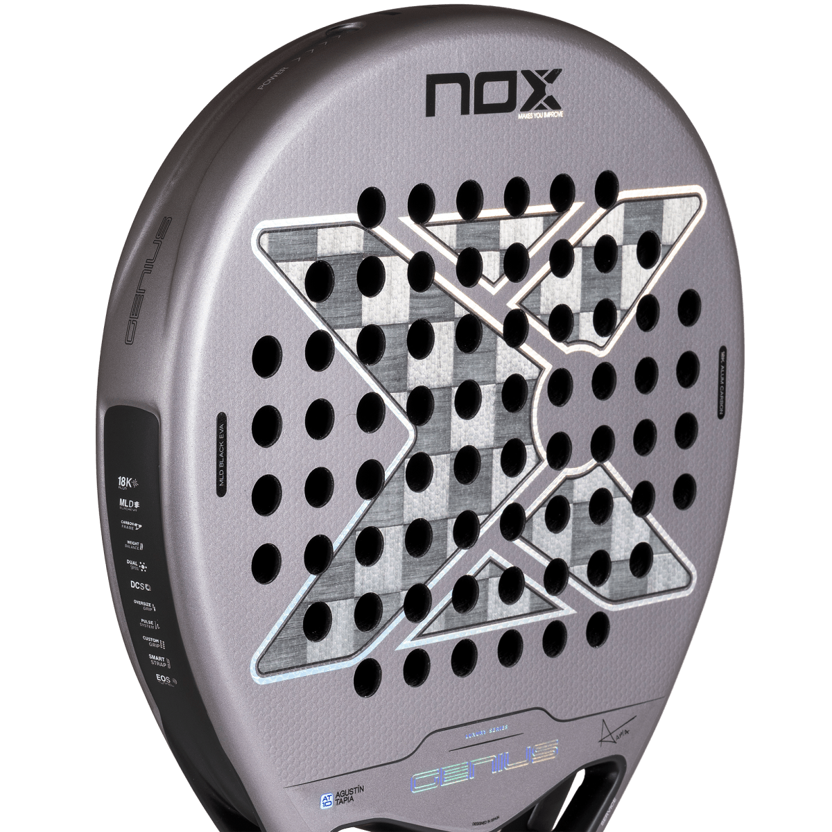 Nox AT10 Genius 18K Alum Padel Racket 2027, Dual Spin face close-up
