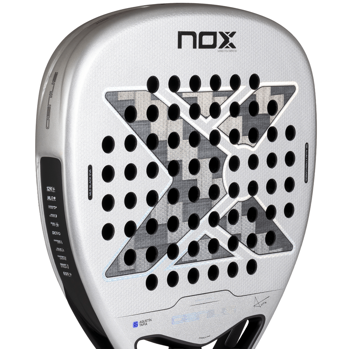 Nox AT10 Genius Attack 12K Alum XTREM Padel Racket 2027, face close-up