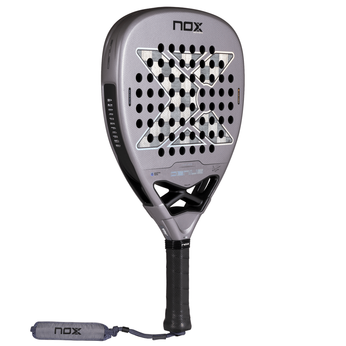 Nox AT10 Genius Attack 18K Alum Padel Racket 2027, three-quarter view